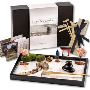 Zen Garden Kit 11x8in Beautiful Premium Japanese Mini Rock Garden Gift Set. Home